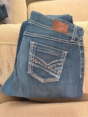 BKE Women's Dark Blue Straight Leg Jeans with Embellished Pocket